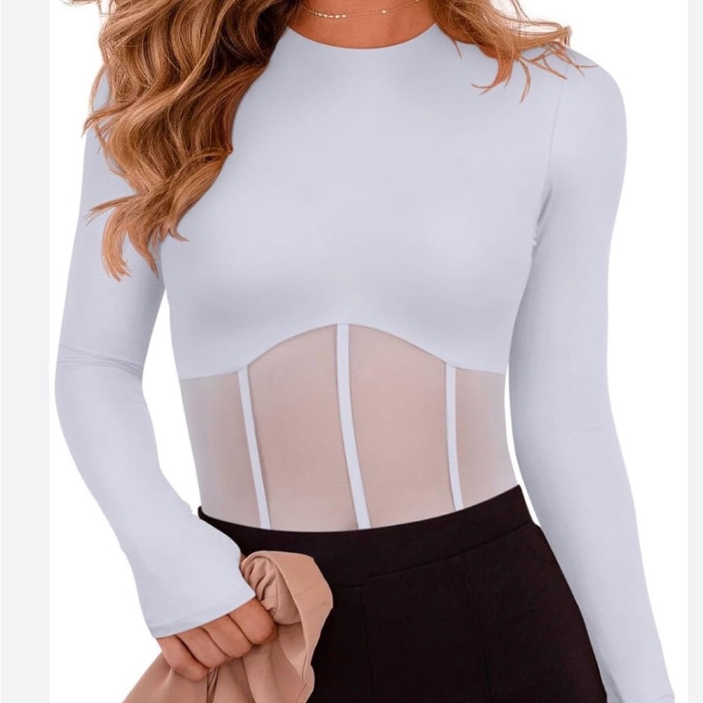 🩷.  6055. 🟰 Elegant White Long Sleeve Women's bodysuit